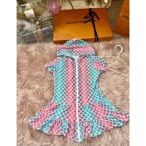 EUC Lk New More Than Magic Girls’ Ombré Mermaid Scale Terry Hooded Coverup 6/6X